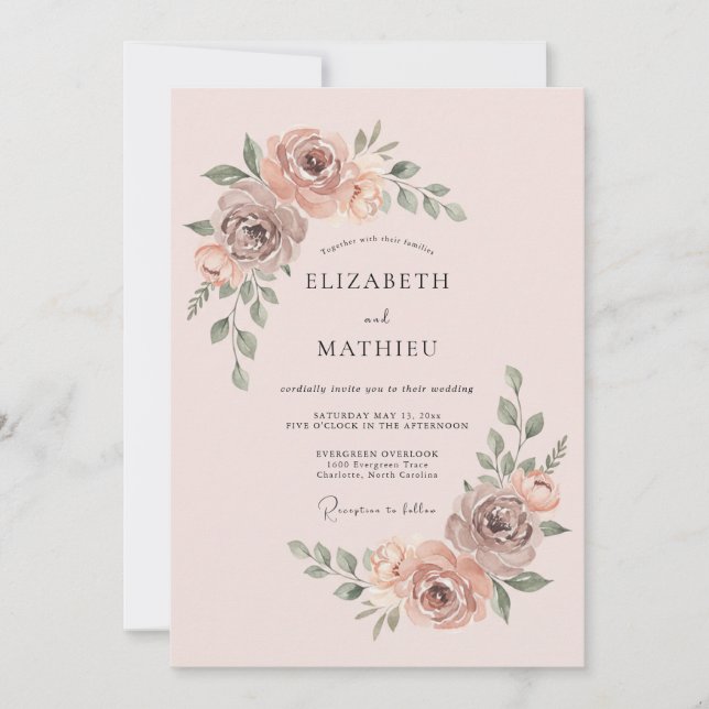 Peach Blossom Painterly Wedding Invitation (Front)