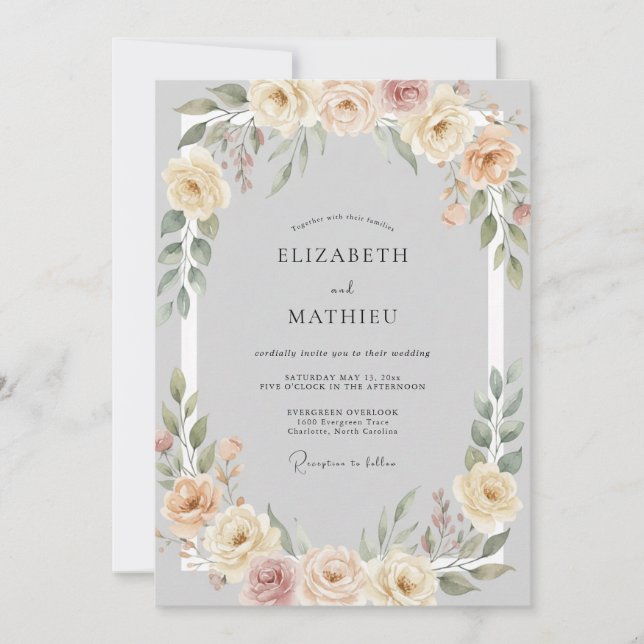 Peach Blossom Soft Flourish Wedding Invitation (Front)