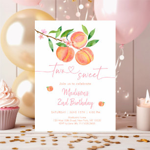 Peach Blossom Two Sweet Peach Birthday Invitation