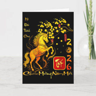 Peach Blossom Vietnamese Lunar New Year Horse 2026 Card