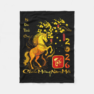 Peach Blossom Vietnamese Lunar New Year Horse 2026 Fleece Blanket