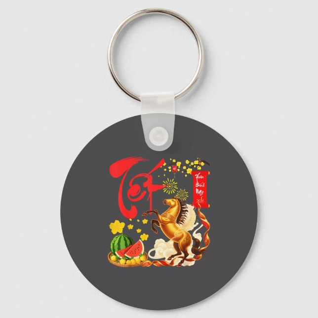 Peach Blossom Vietnamese Lunar New Year Horse 2026 Key Ring (Front)