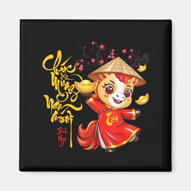 Peach Blossom Vietnamese Lunar New Year Horse 2026 Magnet (Front)