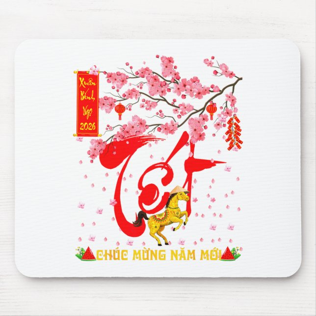 Peach Blossom Vietnamese Lunar New Year Horse 2026 Mouse Mat (Front)
