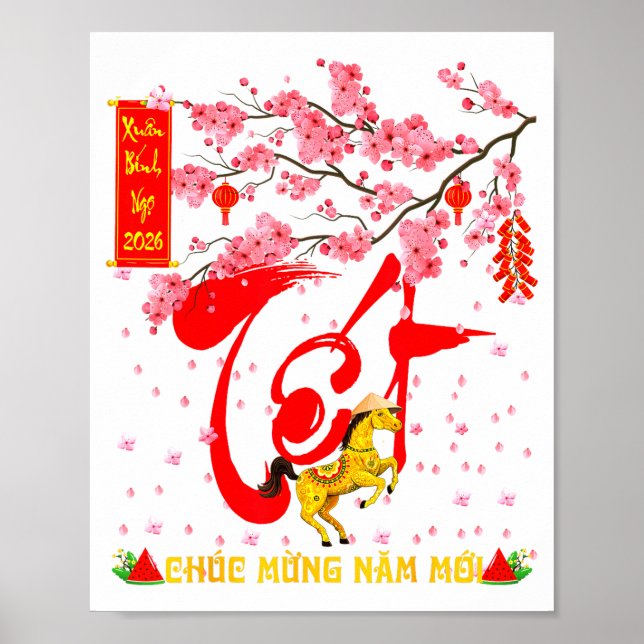 Peach Blossom Vietnamese Lunar New Year Horse 2026 Poster (Front)