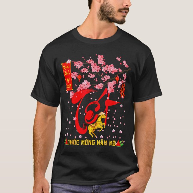 Peach Blossom Vietnamese Lunar New Year Horse 2026 T-Shirt (Front)