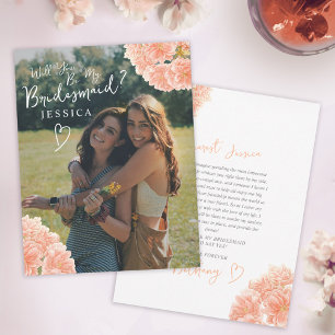 Peach blossom watercolor bridesmaid proposal card