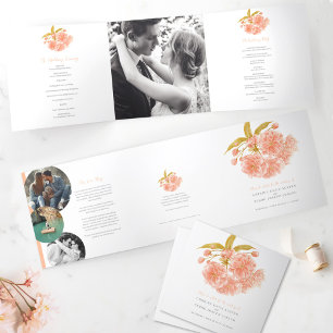 Peach blossom watercolor wedding Tri-Fold Program Programme
