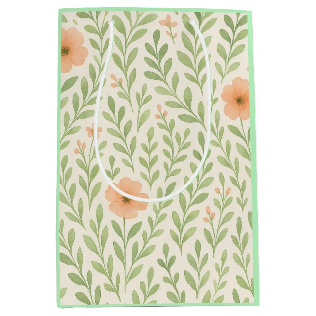 Peach Blossom Watercolor Wrapping Paper — Elegant  Medium Gift Bag (Front)
