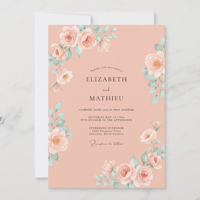 Peach Blossom Wedding Invitation (Front)