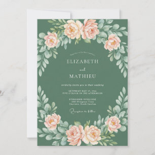 Peach Blossom Wreath Wedding Invitation