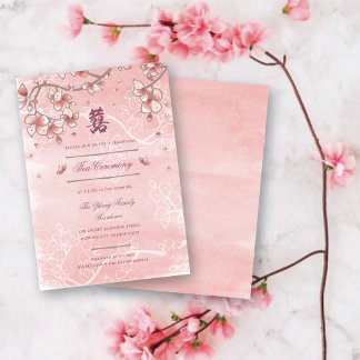 Peach Blossoms Double Happiness Chinese Wedding Enclosure Card