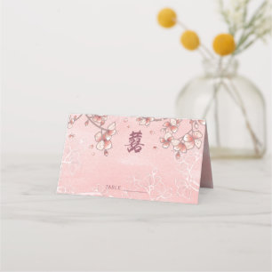 Peach Blossoms Double Happiness Chinese Wedding Place Card