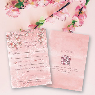 Peach Blossoms Double Happiness Chinese Wedding RSVP Card