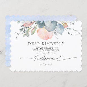 Peach Blossoms Dusty Blue My Bridesmaid Proposal Invitation