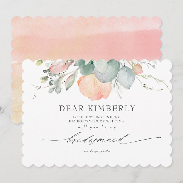 Peach Blossoms Floral Be My Bridesmaid Proposal Invitation (Front/Back)