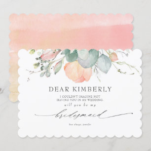 Peach Blossoms Floral Be My Bridesmaid Proposal Invitation