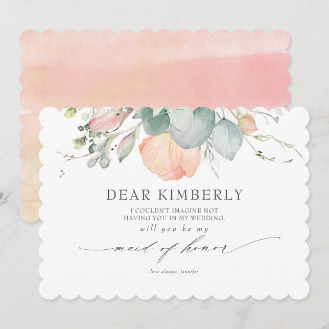 Peach Blossoms Floral Be My Maid of Honour Invitation (Front/Back)
