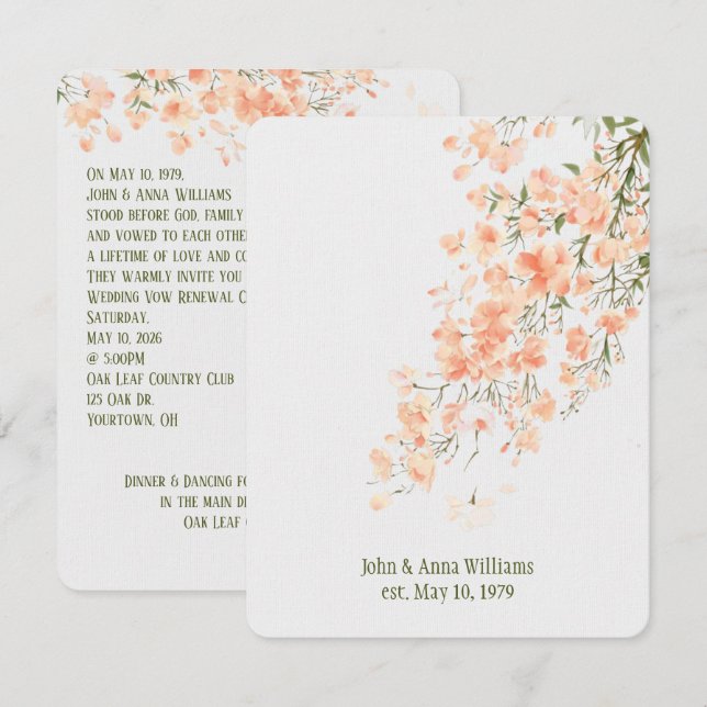 Peach Blossoms Vow Renewal Invitation (Front/Back)