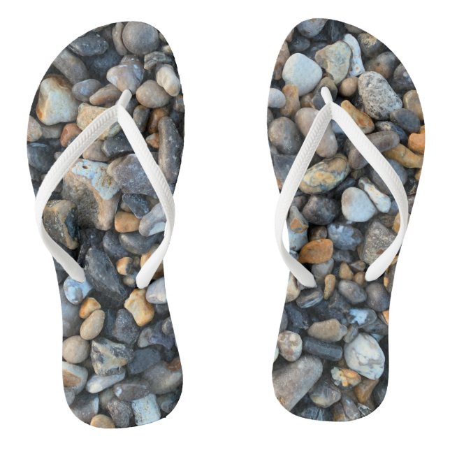 Peach Blue Beach Rocks Boho Flip Flops (Footbed)