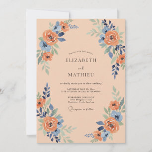 Peach Blue Blossom Arch Wedding Invitation