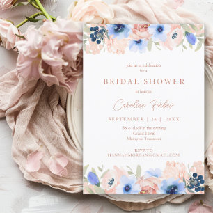 Peach Blue Blush Bridal Shower Invitation