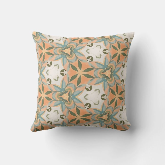 Peach Blue Botanical Seamless Pattern Cushion (Back)