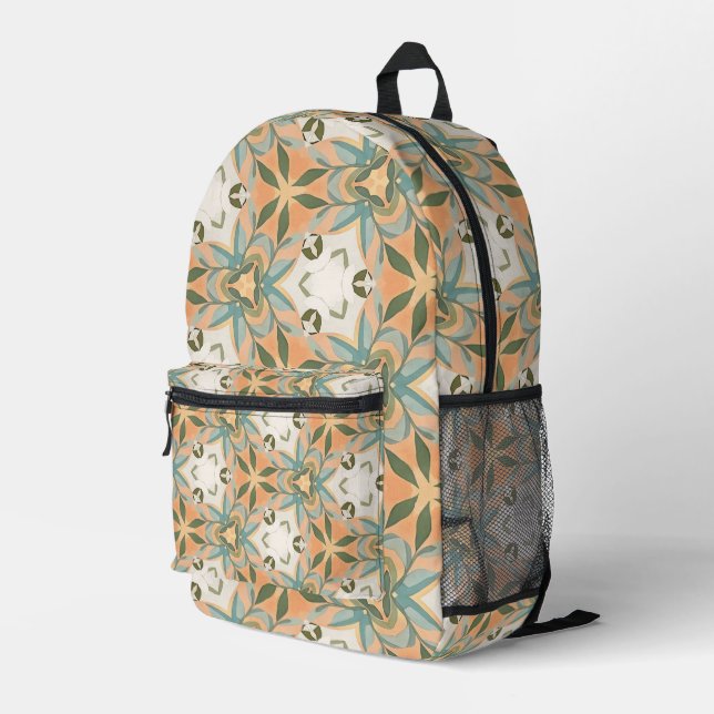Peach Blue Botanical Seamless Pattern Printed Backpack (Back Corner Right)