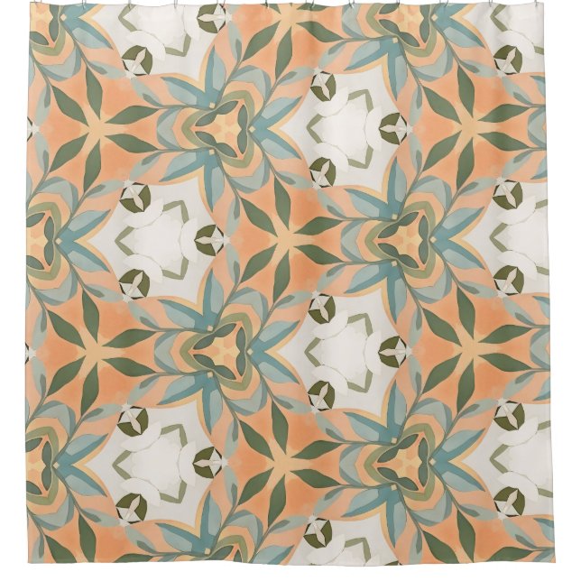 Peach Blue Botanical Seamless Pattern Shower Curtain (Front)