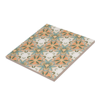 Peach Blue Botanical Seamless Pattern Tile
