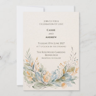 Peach Blue Botanical Wedding Invitation