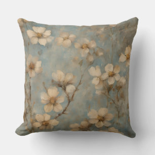 Peach Blue Brown Farmhouse Floral Cushion