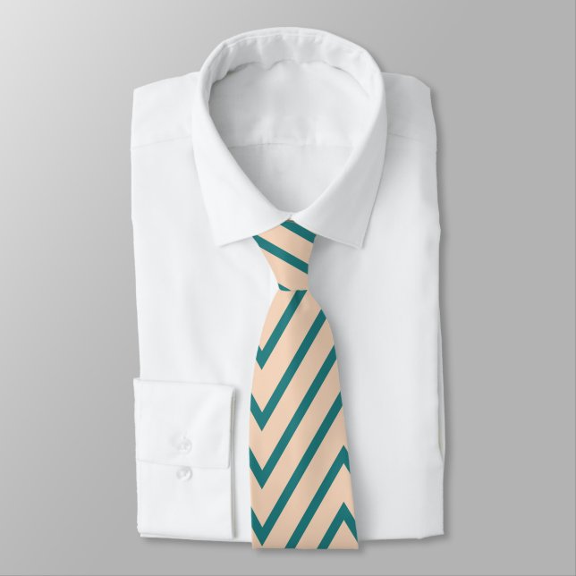 Peach Blue Chevron Stripe Tie (Tied)