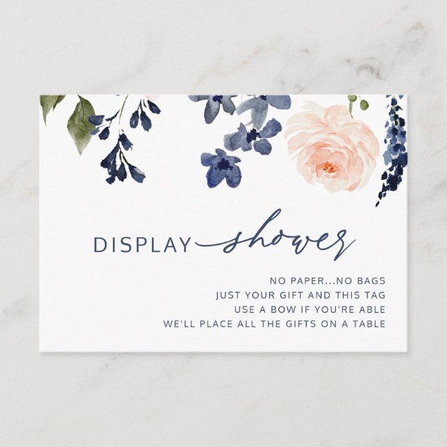 Peach & Blue Floral Display Bridal Shower Enclosure Card (Front)