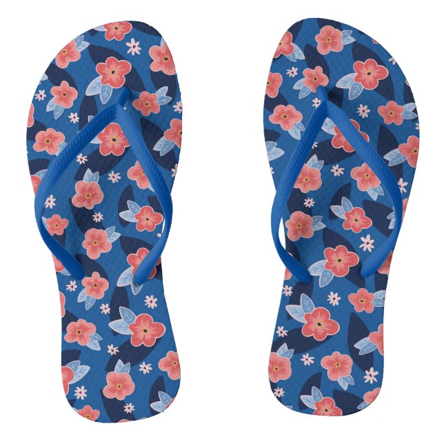 Peach & Blue Floral  Flip Flops (Footbed)