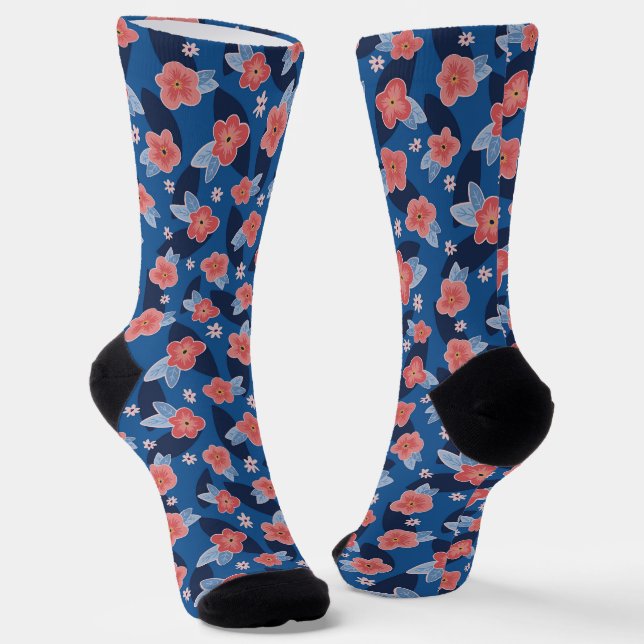 Peach & Blue Floral pattern Socks (Angled)