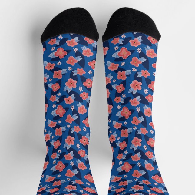 Peach & Blue Floral Pattern Socks (Top)