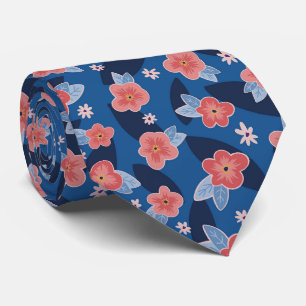 Peach & Blue Floral Pattern Tie
