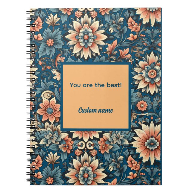 Peach blue floral seamless custom gift notebook (Front)