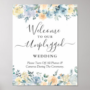 Peach Blue Floral Unplugged Wedding Sign