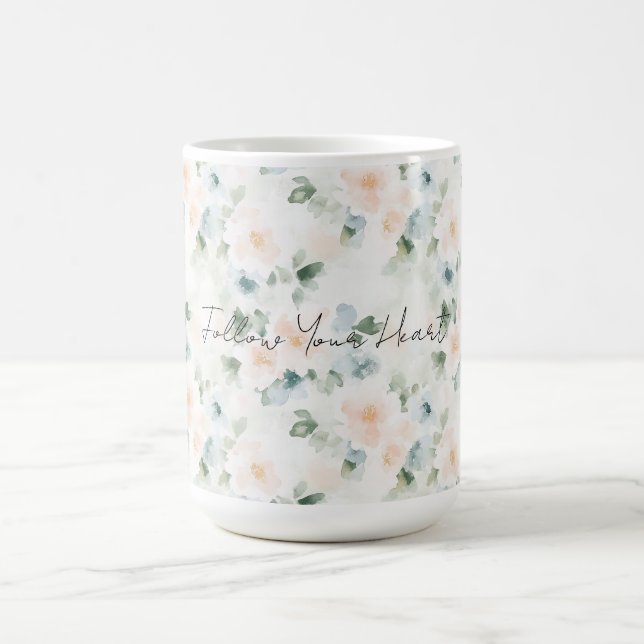 Peach Blue Flowers   Coffee Mug (Center)