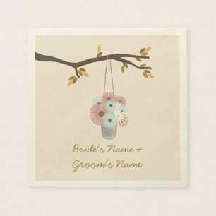 Peach + Blue Flowers Fall Wedding Napkins