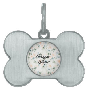 Peach Blue Flowers Pet ID Tag