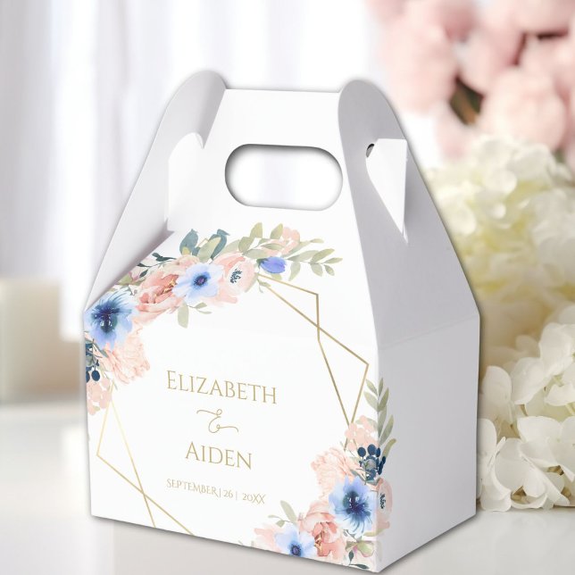 Peach blue flowers wedding favour box (Peach blue flowers wedding THANK YOU favor boxes with your name and date.)