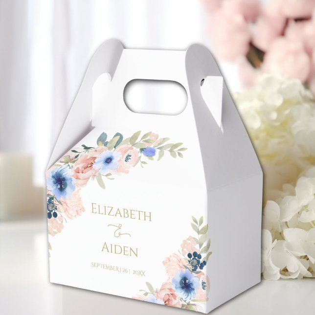 Peach blue flowers wedding favour box (Peach blue flowers wedding THANK YOU favor boxes with your name and date.)