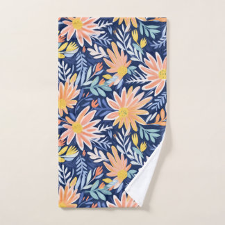 Peach blue folk floral hand towel