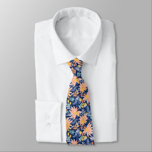 Peach blue folk floral tie