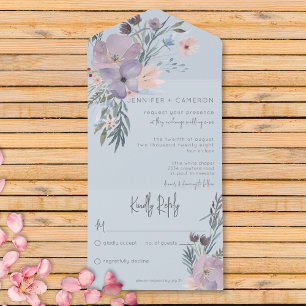 Peach Blue & Lavender Boho Floral Blue No Dinner All In One Invitation