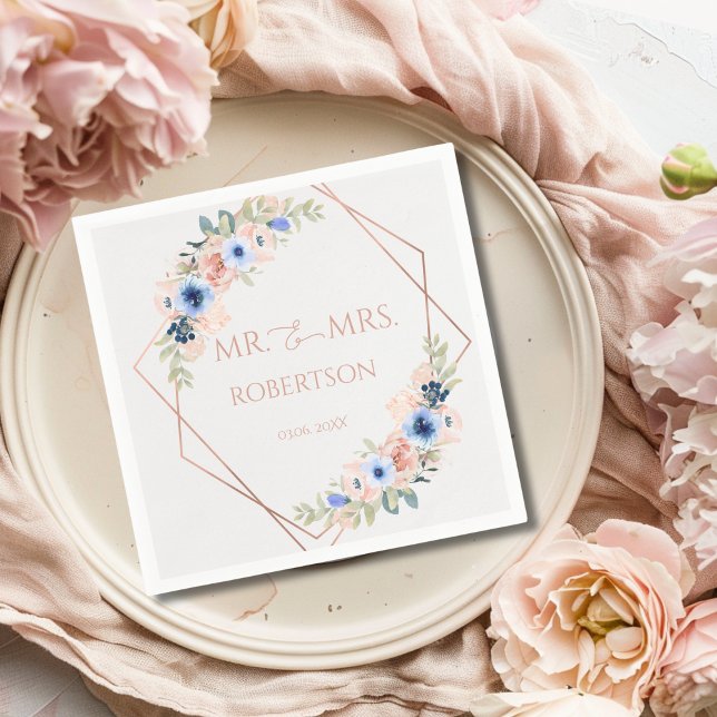 Peach Blue Light-Gray Wedding Collection Napkin (Peach Blue Light-Gray Wedding Collection Napkins with your names and date.)