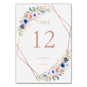 Peach Blue Light-Grey Wedding Collection Table Number